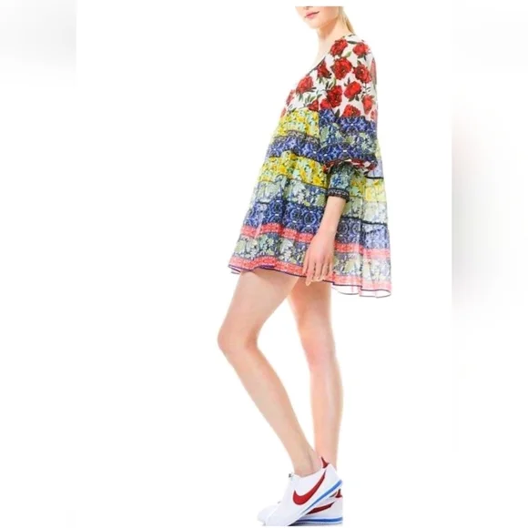 Alice + Olivia Rowen Floral Tiered Square Neck Mini Cocktail Dress Size Medium - Picture 12 of 16